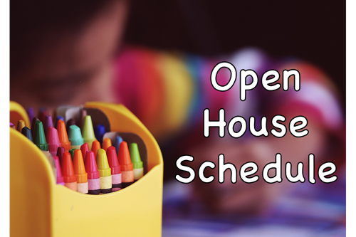 Picture of Crayons with Open House Schedule text
