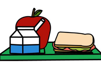 Drawing of apple, milk and a sandwich